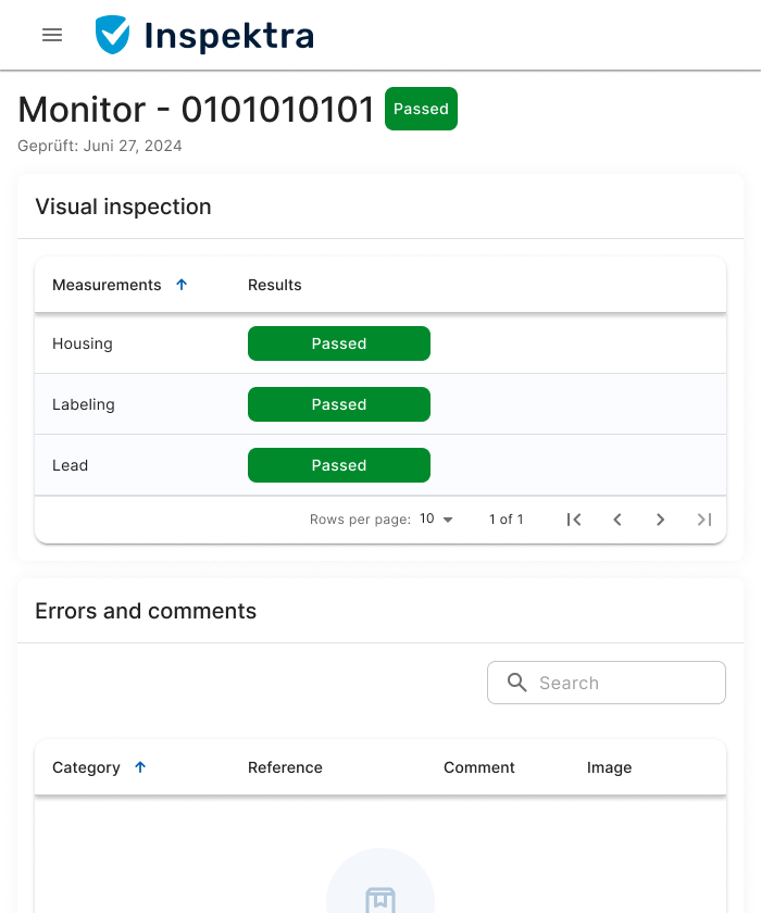 Inspektra Test Result